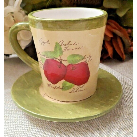 Cups and Saucers Set of 4 Cracker Barrel Susan Winget Apple Orchard - Picture 3 of 10